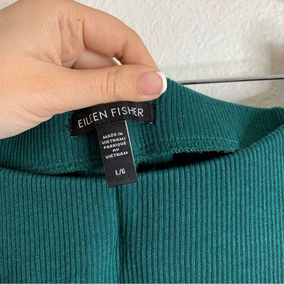 Eileen Fisher Green Teal Wide Leg Ribbed Pants Size Large - Picture 3 of 5